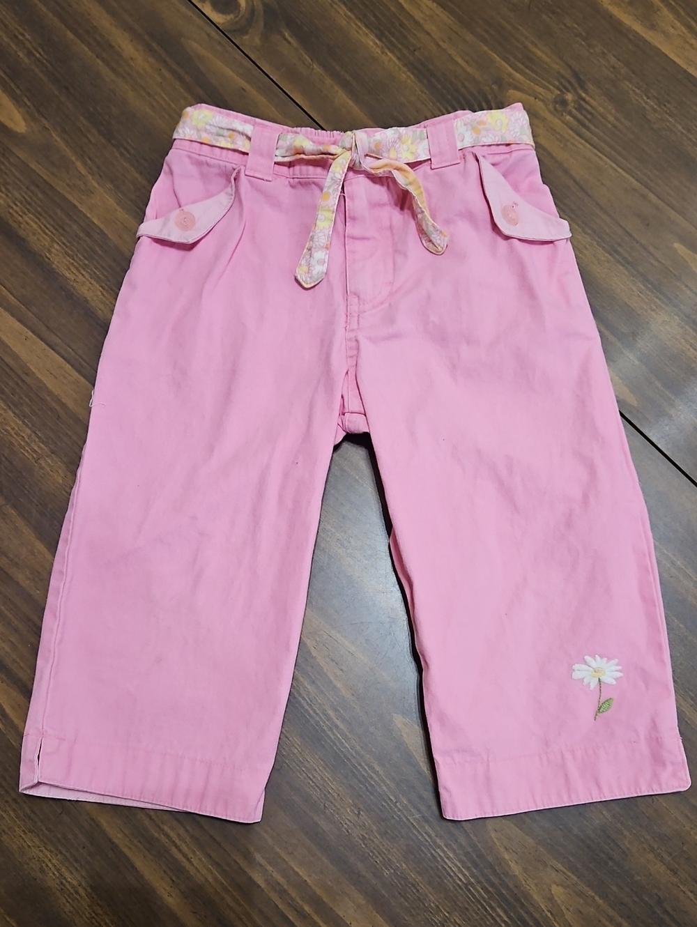 Girls Pink Flower-Embroidered Pants